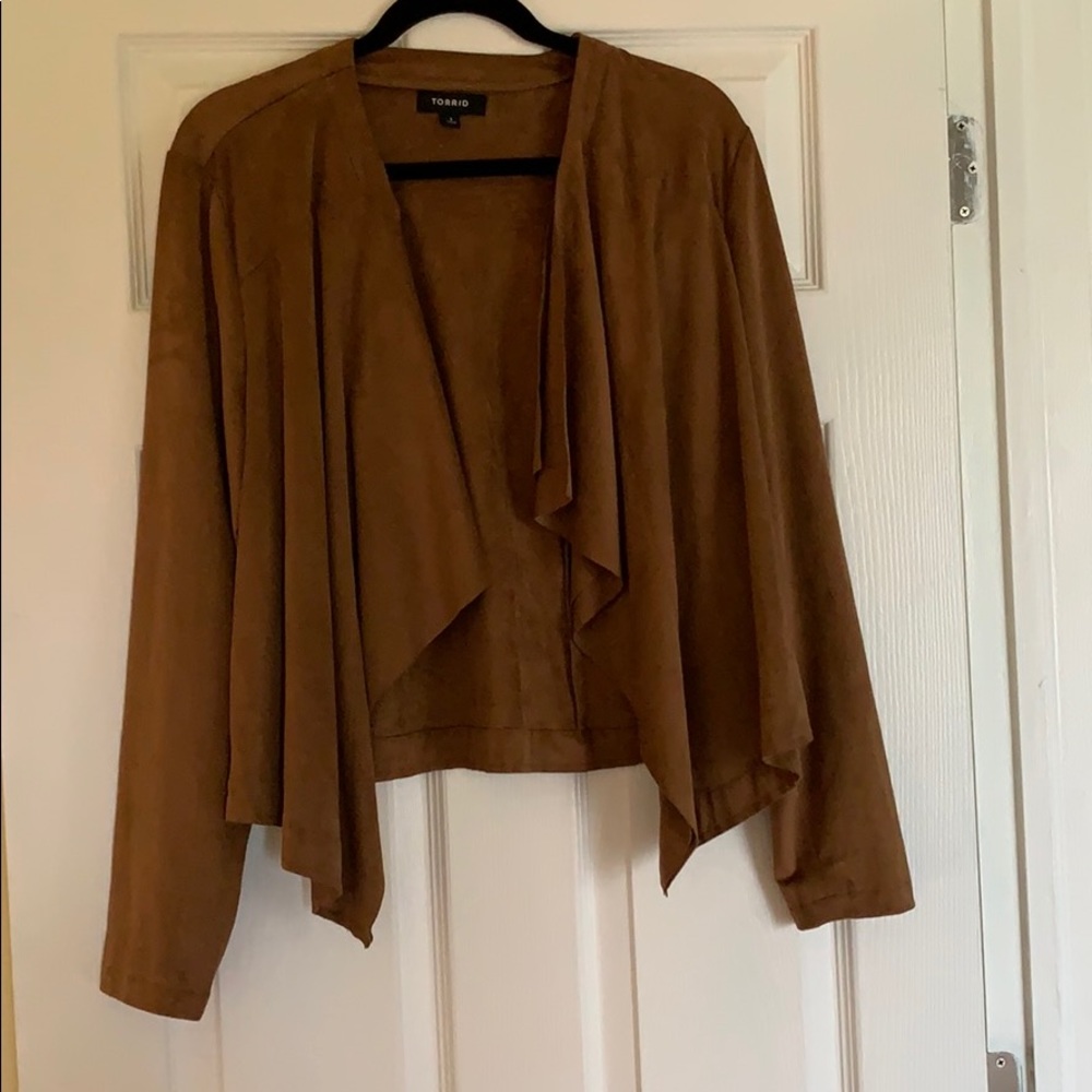Brown Faux Suede Open Jacket